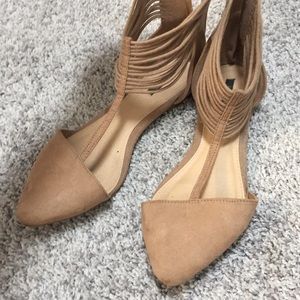 Tan zip up flats